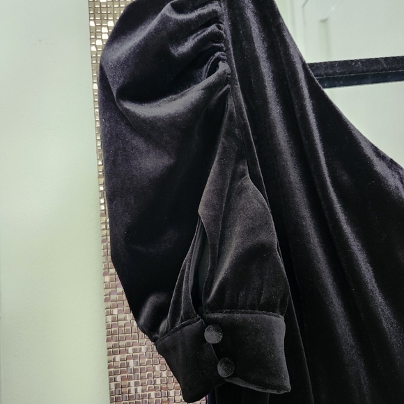 YUMI KIM Donna Black Velvet Puff Sleeve One-Shoulder Jumpsuit Size X-Small - Picture 5 of 8